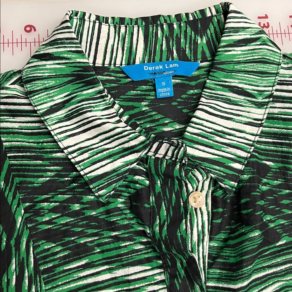 DEREK LAM FOR DESIGN NATION Career Preppy Green Woodgrain Cotton Shirtdress S - Picture 5 of 16